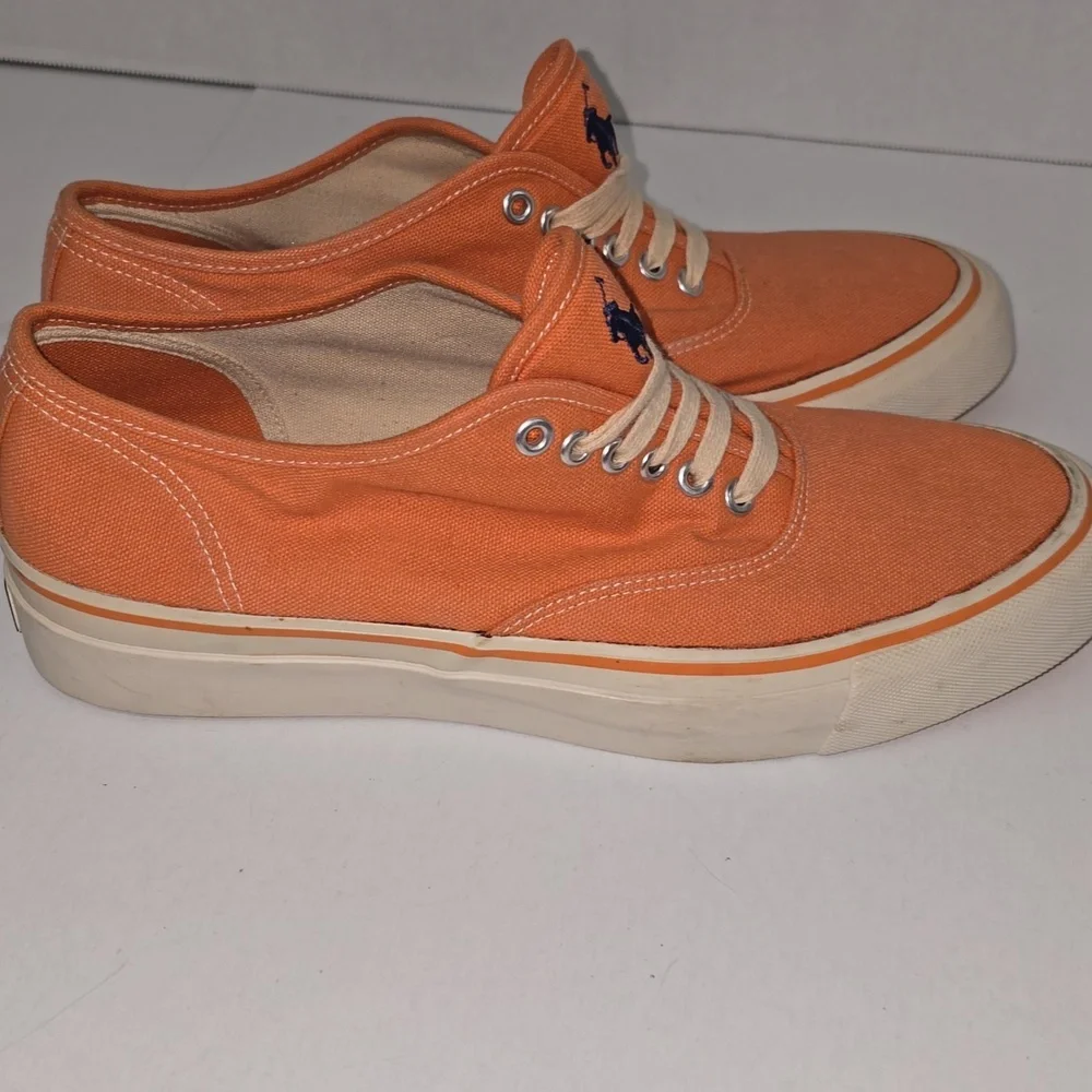 Vintage Polo by Ralph Lauren Men's Orange Canvas Sneakers Size 9.5